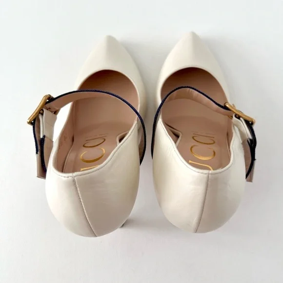 GUCCI | Sylvie Web Stripe Buckle White Leather Pumps EU 36 - Picture 8 of 16